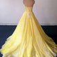 Yellow Lace Strapless Long Graduation Dress, Sweetheart Prom Dress For Teens M1625