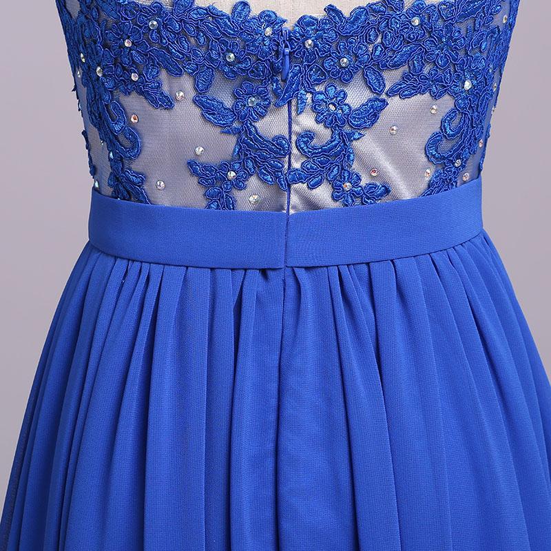 Elegant Strapless Chiffon Evening Dress with Lace Appliques, Long Prom Dress M1509