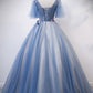 Blue tulle long ball gown dress A line evening dress  M621