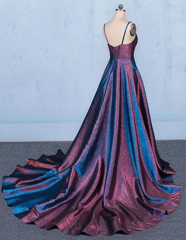 A Line V Neck Sleeveless Prom Dress, Spaghetti Straps Long Evening Dresses  M1847