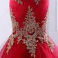 Floor Length Sweetheart Mermaid Red Prom Dress, Gold Appliqued Long Evening Dress M1525