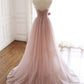 Pink tulle long A line prom dress pink evening dress M2216