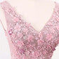A Line V Neck Sleeveless Tulle Long Prom Dress with Flowers, Cheap Party Prom Dress M1072