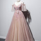Pink v neck tulle long prom dress pink evening dress M603