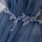 blue tulle sequin long prom dress M4985