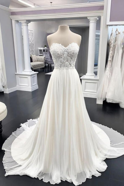 White chiffon lace long prom dress A line evening dress M2190