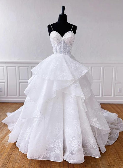 White tulle lace long prom gown formal dress M2274