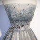 Gray tulle beads long prom dress evening dress M2258
