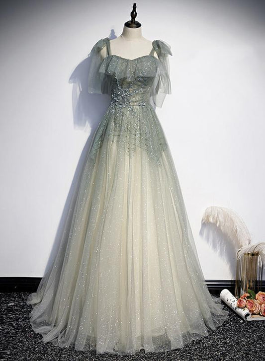 Elegant tulle long A line prom dress evening dress M2309