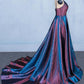 A Line V Neck Sleeveless Prom Dress, Spaghetti Straps Long Evening Dresses  M1847