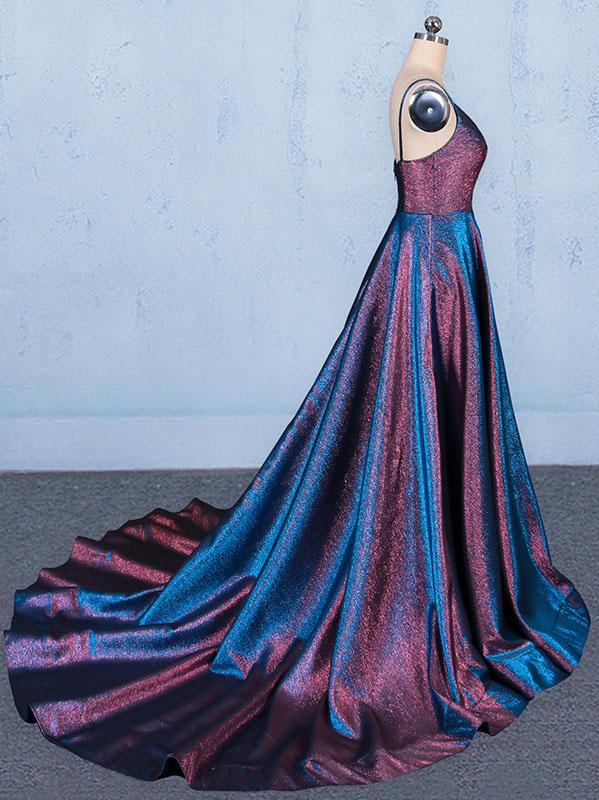 A Line V Neck Sleeveless Prom Dress, Spaghetti Straps Long Evening Dresses  M1847