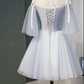 Short Silver Tulle Homecoming Dresses with Sleeves M6107