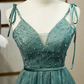 Spaghetti Straps Tulle Modest A Line Evening Dress Long Prom Dress M5486