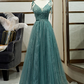 Spaghetti Straps Tulle Modest A Line Evening Dress Long Prom Dress M5486