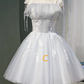 Short Silver Tulle Homecoming Dresses with Sleeves M6107