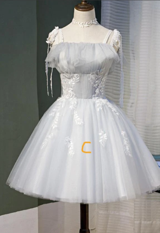 Short Silver Tulle Homecoming Dresses with Sleeves M6107
