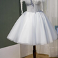 Short Silver Tulle Homecoming Dresses with Sleeves M6107