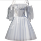 Short Silver Tulle Homecoming Dresses with Sleeves M6107