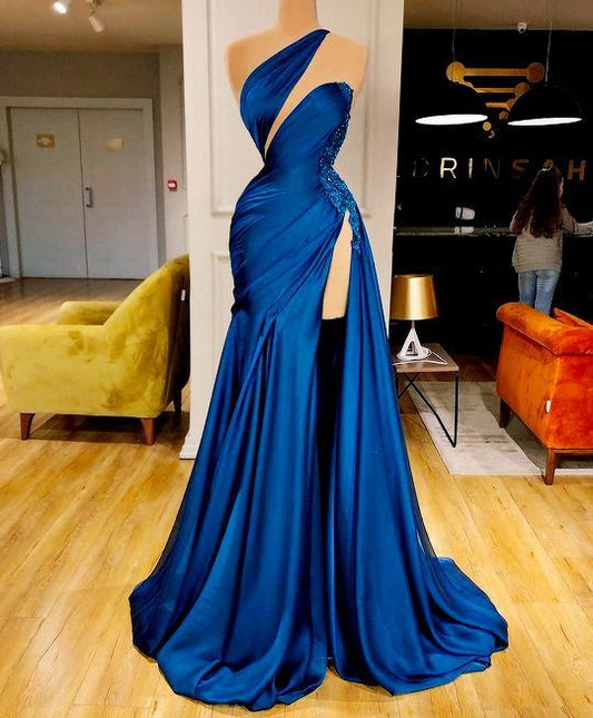 Blue Prom Dress, Beaded Prom Dresses, One Shoulder Prom Dresses, Pageant Dresses For Women, Lace Applique Prom Dresses, Cheap Prom Dresses, Prom Dresses 2022,MD6967