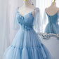 Blue tulle long prom dress blue evening dress M5295