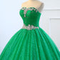 Strapless Green Sequins Tulle Long A Line Beaded Prom Dress, Formal Dress M5445