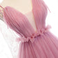 Pink tulle long prom dress A line evening dress M5378