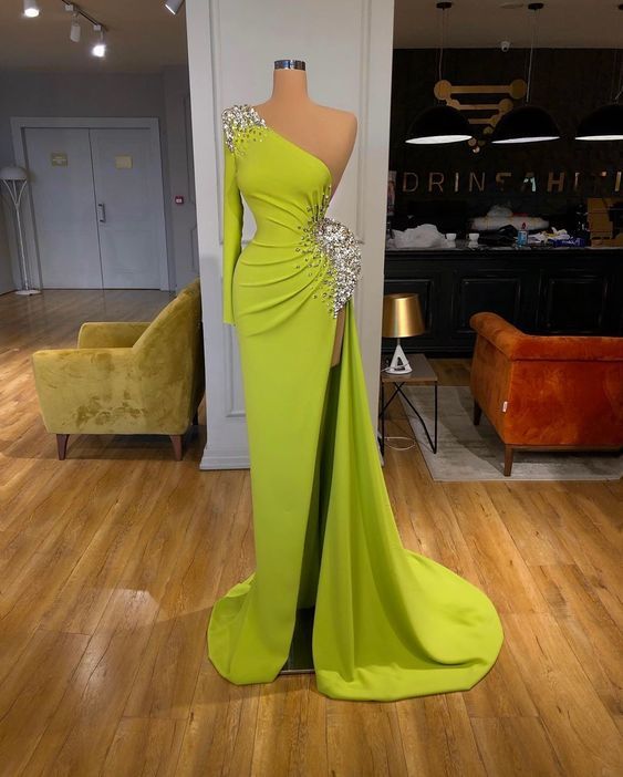 Green long prom dress evening dress M5563