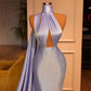 Charming Lilac One-shoulder Mermaid Long Prom Dresses Satin Sleveless Party Dress M5569