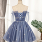 Sparkly Blue Homecoming Dresses 2022 Ruffled Hoco Dress M5909