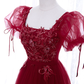 Burgundy tulle lace short prom dress homecoming dress M5988