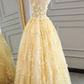 Yellow Prom Dresses,Long Prom Dress,A-line Evening Dress,Senior Prom Dress, M6015