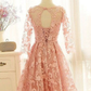 Lace Homecoming Dresses A Line Long Sleeves With Sash/Ribbon M5956