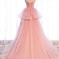 Pink tulle long prom dress A line evening gown M5355