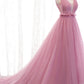 Pink tulle long prom dress A line evening dress M5378