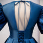 Blue satin long prom dress blue evening dress M5333