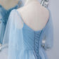 Blue tulle long prom dress blue evening dress M5295