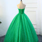 Strapless Green Sequins Tulle Long A Line Beaded Prom Dress, Formal Dress M5445