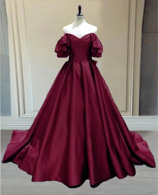 Ball Gown Princess Satin Off The Shoulder Prom Dresses M5675