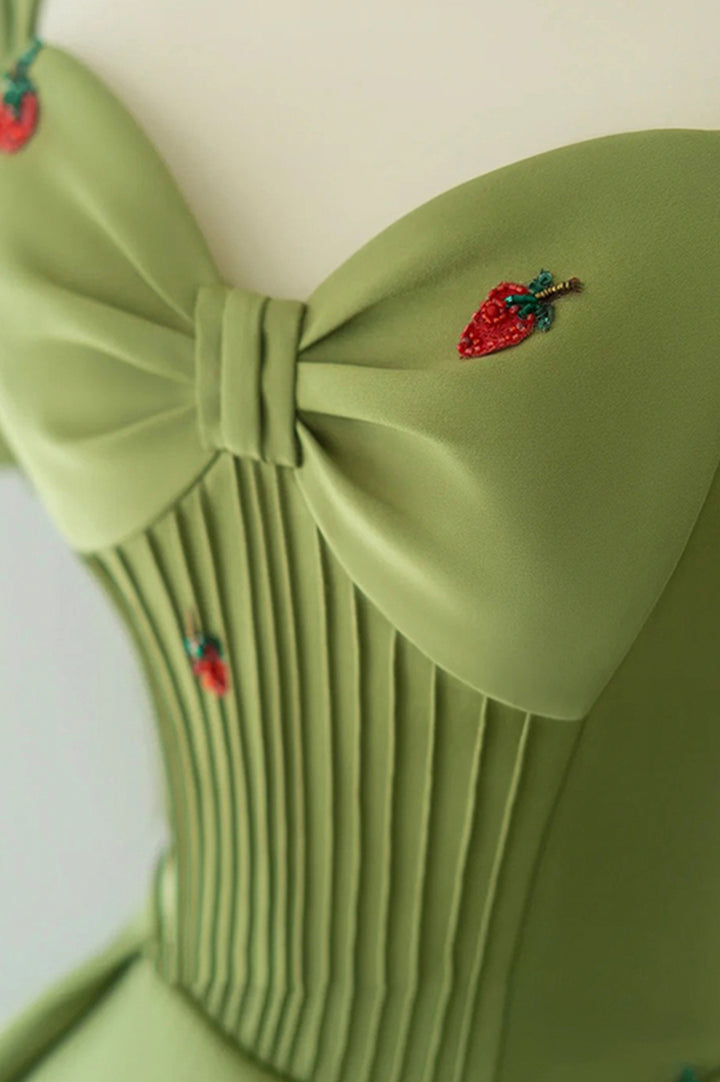 Cute strawberry long prom dress green evening gown M5324