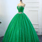 Strapless Green Sequins Tulle Long A Line Beaded Prom Dress, Formal Dress M5445