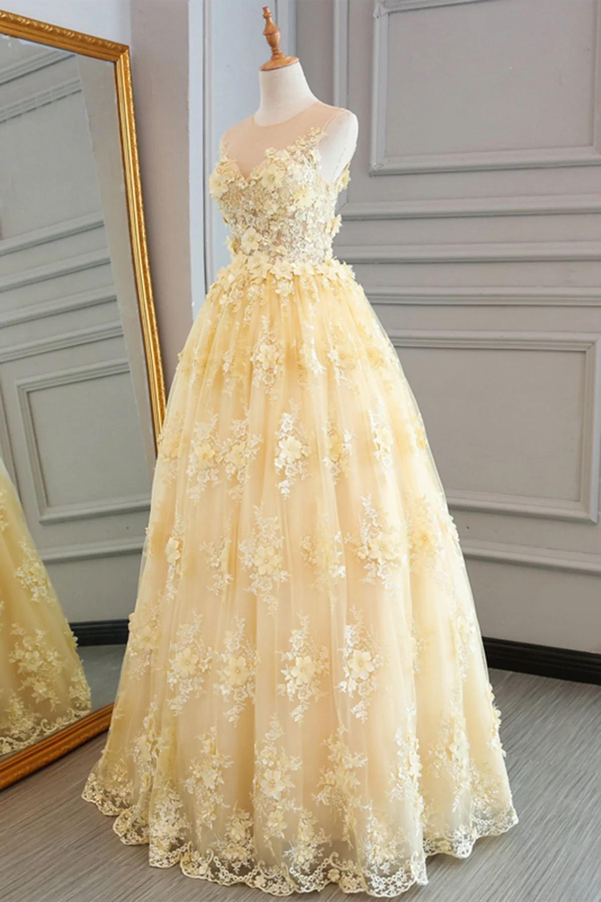 Yellow Prom Dresses,Long Prom Dress,A-line Evening Dress,Senior Prom Dress, M6015
