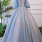 Victorian Vintage Style Long Dusty Blue Evening Dress M5928