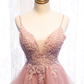 Cute v neck lace short prom dress high low evening dress M5917