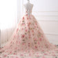 Unique round neck tulle long prom gown, unique evening dress M4831