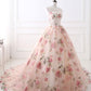 Unique round neck tulle long prom gown, unique evening dress M4831