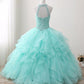 Cute green round neck tulle beads long prom dress, sweet 16 dress M4885