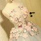 Cute round neck gray tulle lace applique short prom dresses M4872