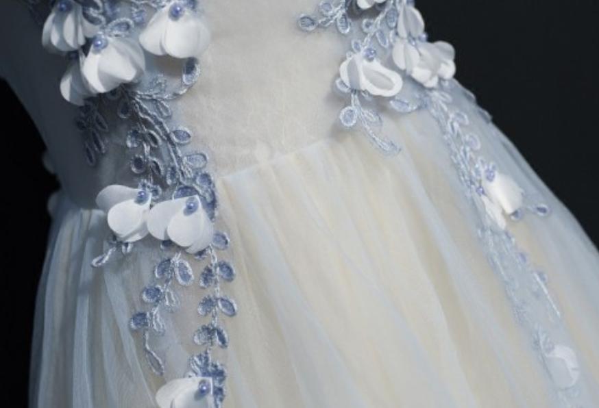 A Line Cap Sleeves Tulle Prom Dress, Floor Length Appliqued Evening Dress with Flowers M1489