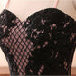Cheap Pink Spaghetti Straps Sweetheart Long Mermaid Black Lace Prom Dress M1403