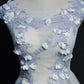 A Line Cap Sleeves Tulle Prom Dress, Floor Length Appliqued Evening Dress with Flowers M1489